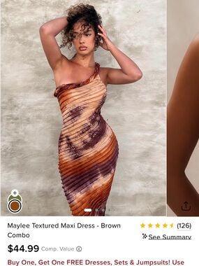 Fashion Nova One-Shoulder Textured Maxi Dress in Brown and Burgundy